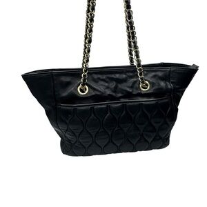 Talbots Quilted Genuine Leather Slouch Bag Tote Chain Strap Black